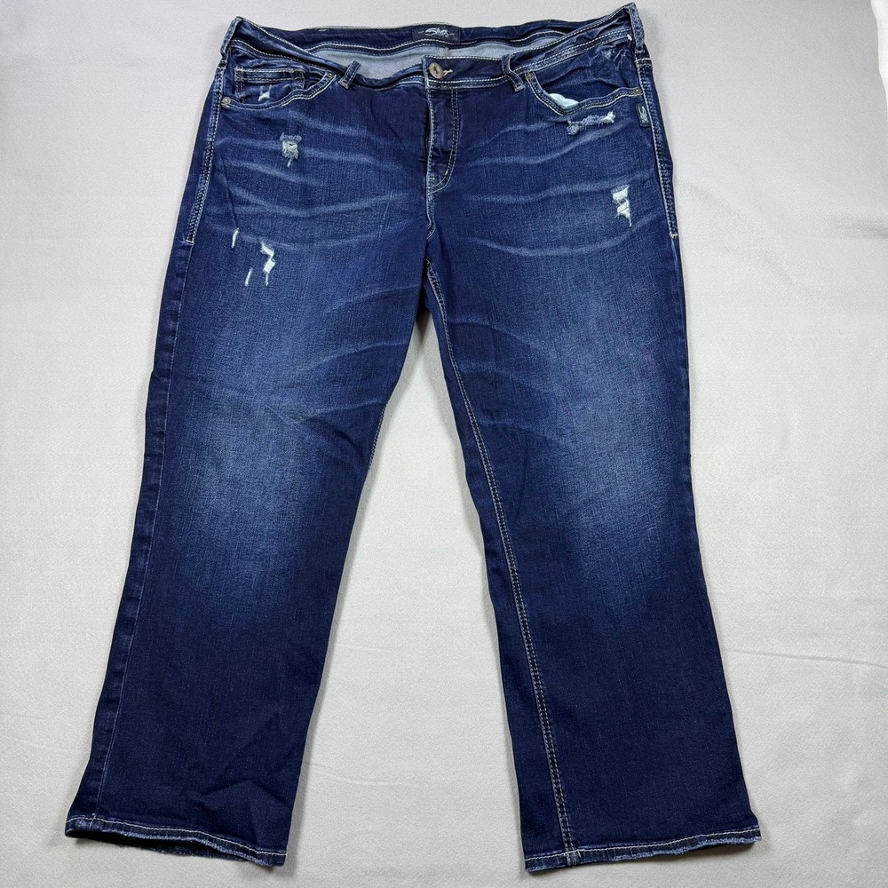 Silver Jeans Co Suki Capri Dark Wash Distressed Denim Jeans Size 20 Plus Size